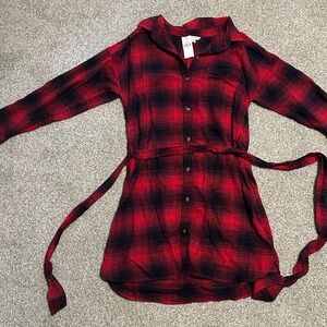 American Eagle Red and Black Plaid Shirt Dress